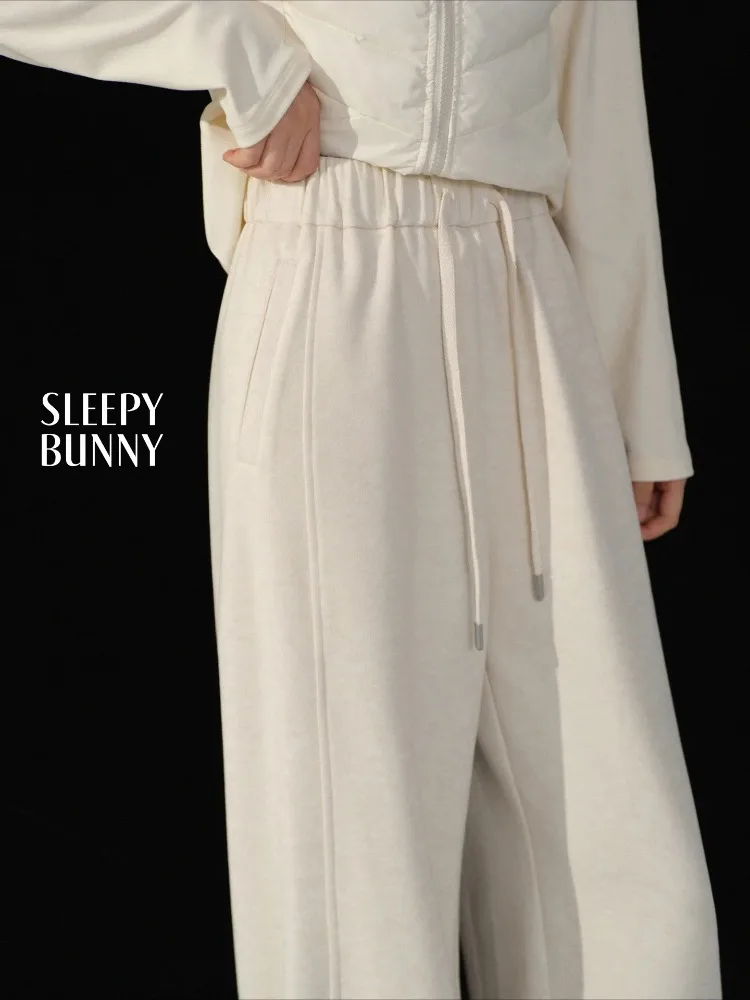 

Soft Knit Wide Leg Pants Women Winter Warm Fleece-Lined Trousers High Waist Straight Lounge Pants for Petite Comfy Daily Outfits