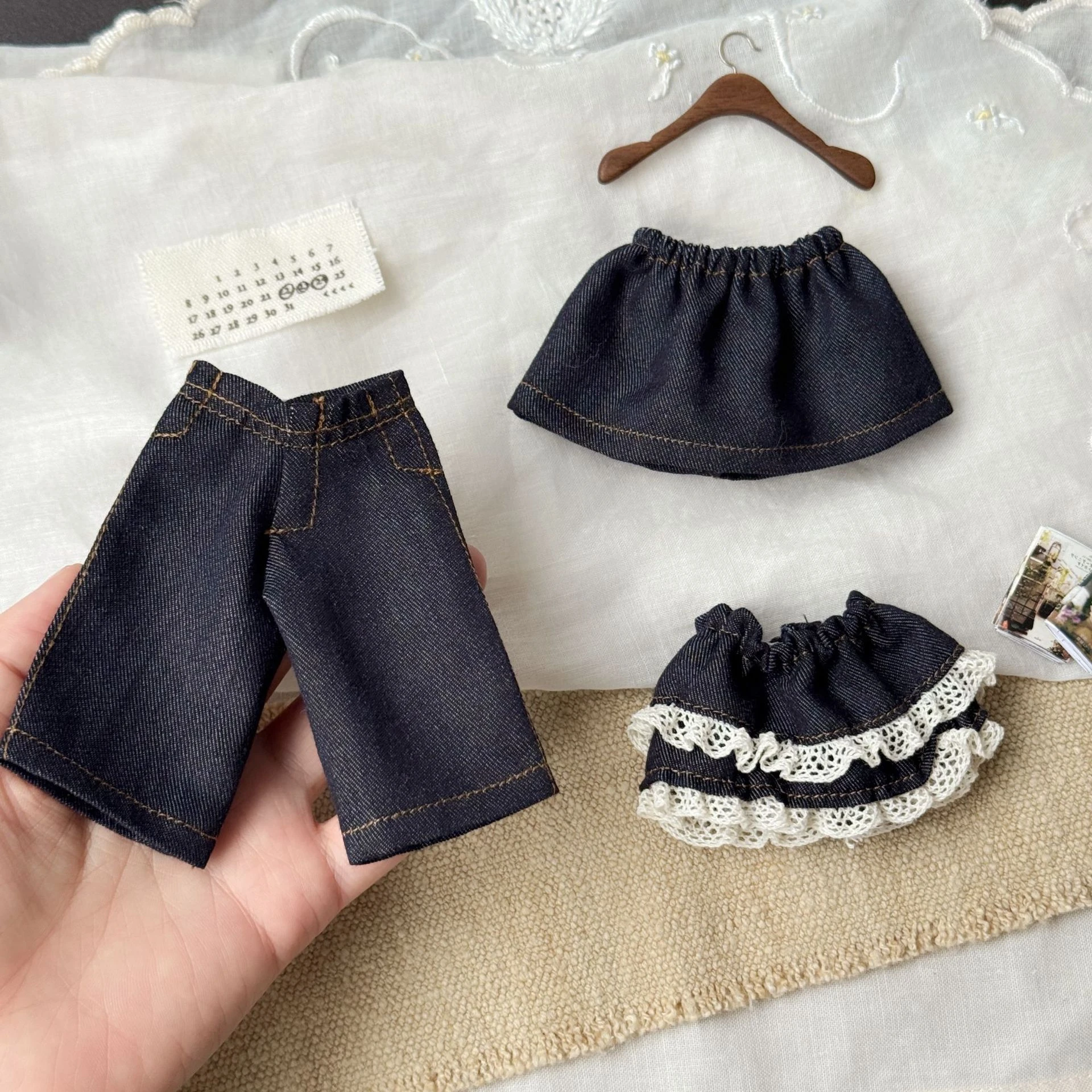 Zsiga Doll Clothes, Denim Skirt & Jeans for 10cm Dolls, Wholesale Doll Outfit, Versatile Denim Replacement Costume, Fits Hello K
