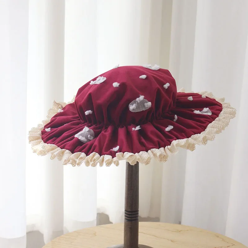 Mushroom Cap Bonnet Wine Red Costume Cosplay Party Funny Hat Accessories Headwear Women Decor Ladies Cute Girls Birthday Gift