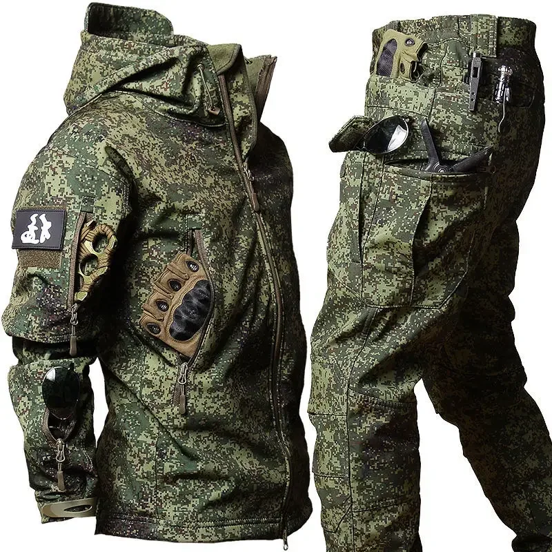 2025 Selling Winter Special Tactical Training Soft Shell Plush Waterproof Windproof Hooded Warm Jacket and Knee Thickened Pants