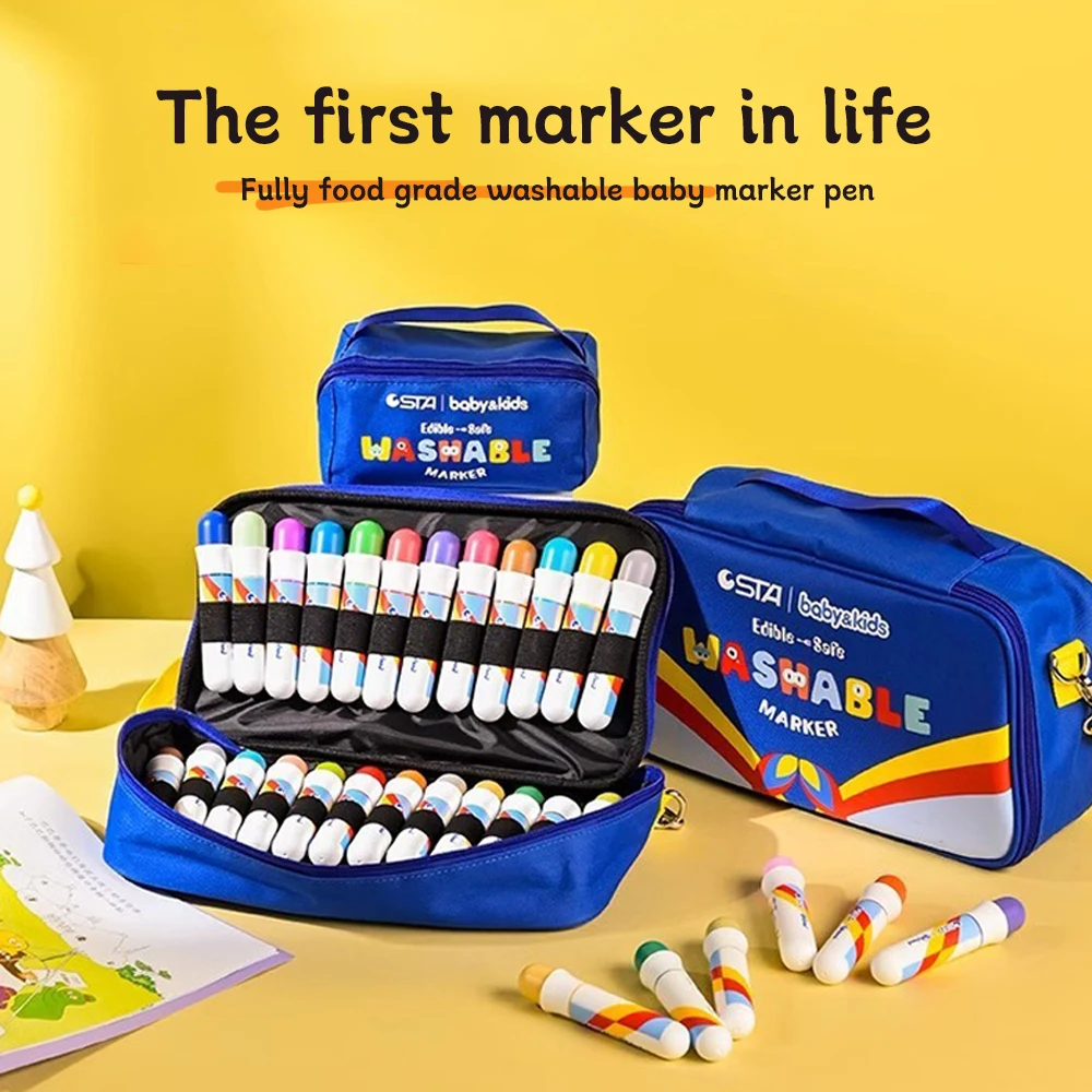 

Kawaii Painting Brush STA Full Food Grade Washable Marker Pen 12/24/36 Colors Children Safety Graffiti Quick Dry Painting Brush