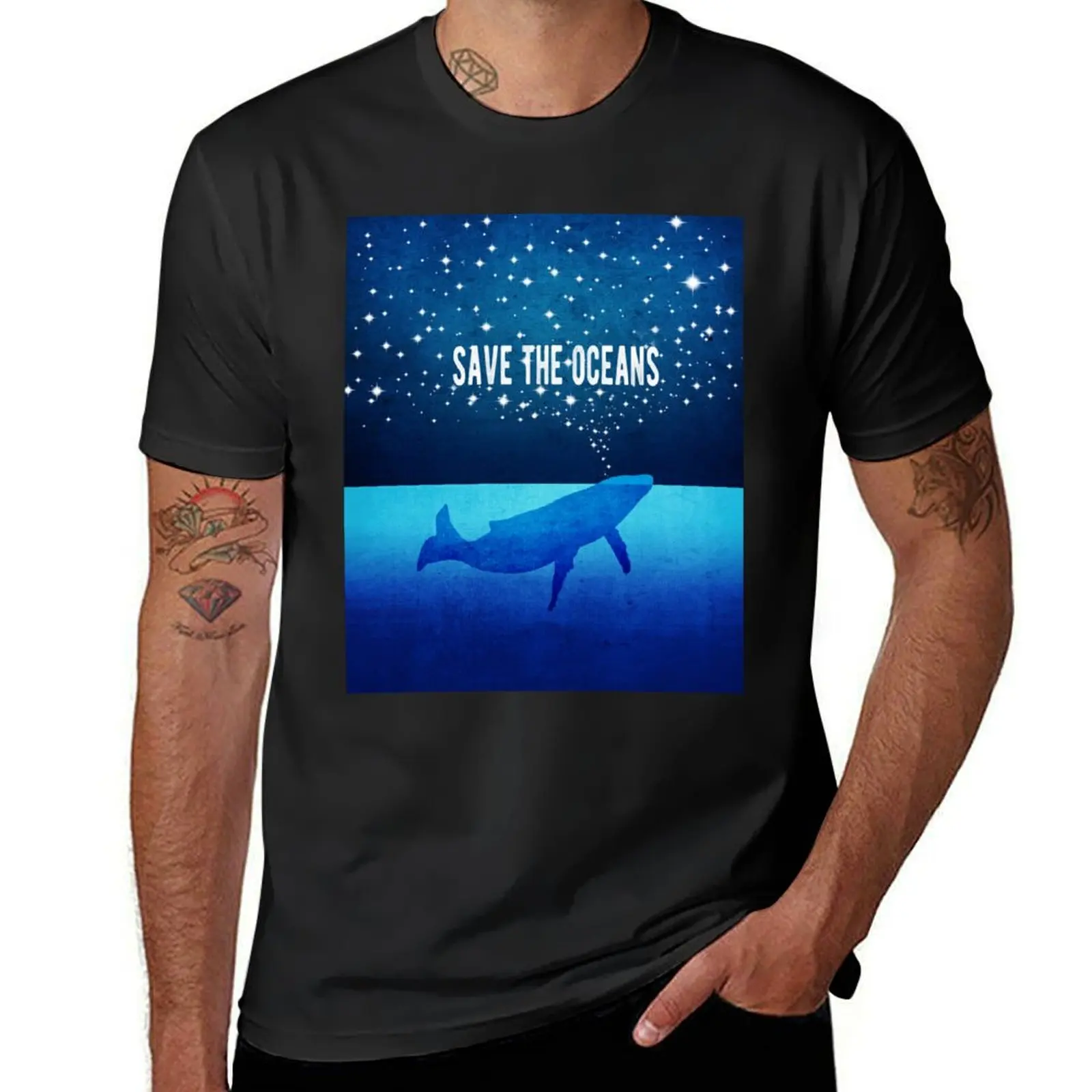 Save the Oceans - Star Spouting Whale T-Shirt vintage hippie clothes mens tall t shirts