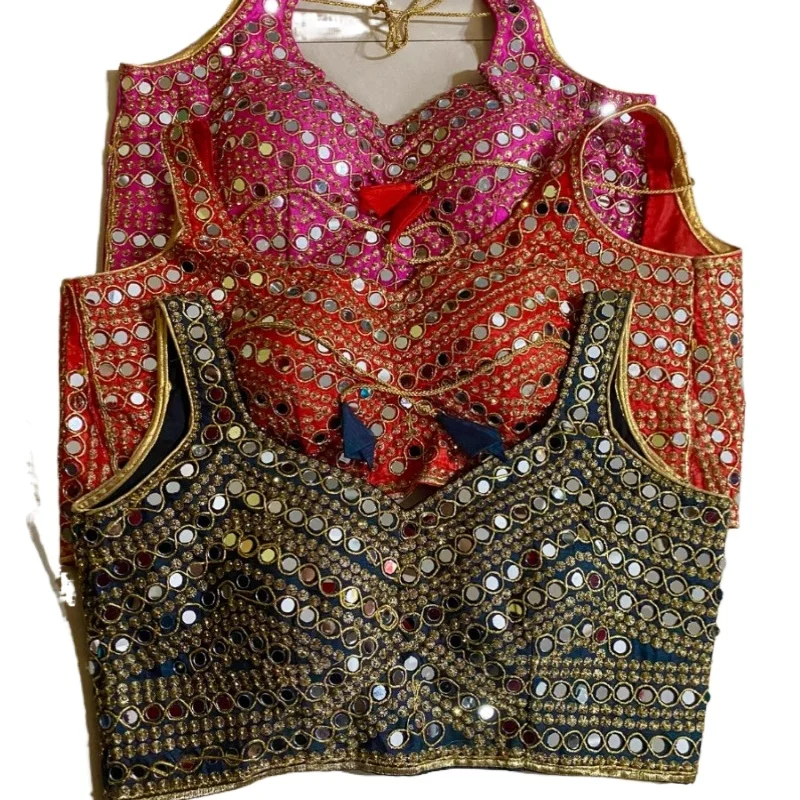 Handmade Indian Choli Tops Blouse Women for Indian Sari Dress Saree Sequin Belly Dance Performance