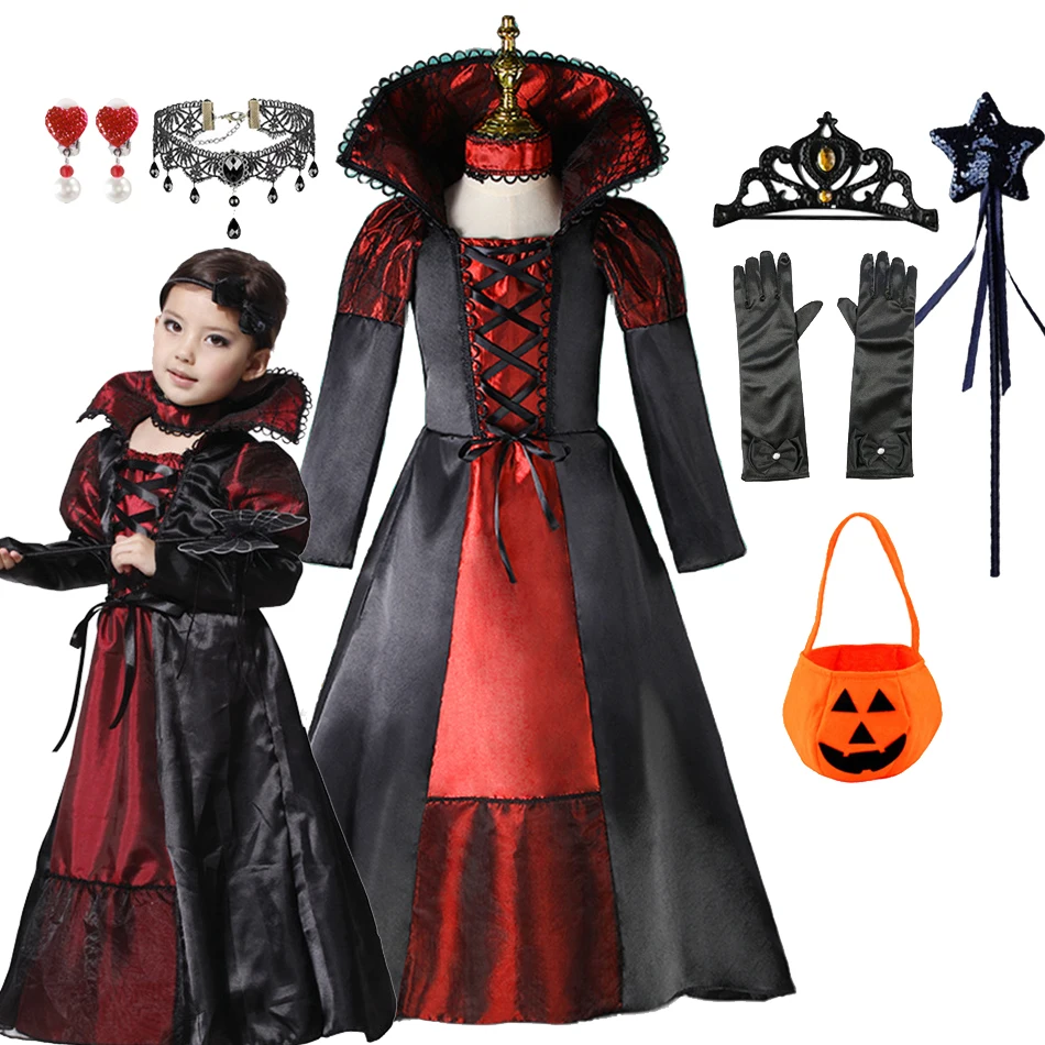 Girls Ghost Bride Dress Witch Robe Cosplay Dress Children's Halloween Queen Costume Stage Show Performance Costume