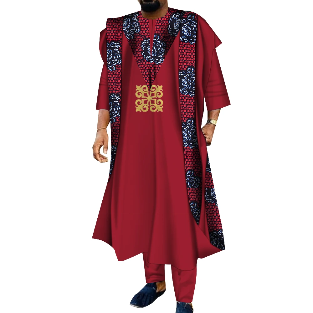 Ropa africana para hombres, camisas Dashiki, pantalones Ankara, conjunto de 3 piezas, trajes de noche de boda, traje de Bata, ropa tradicional,