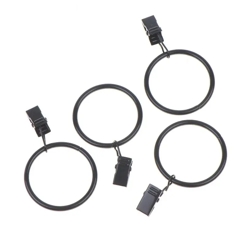 12 Stück Vorhangringe mit Clips, Metall-Vorhanghaken, schwarze Vorhangclips mit Ringen, Vorhangzubehör – Detail 8