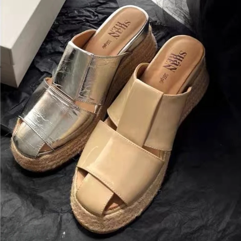 

High Heels Weave Wedges Slippers Women Platform Sandals Casual Shoes Summer 2025 Designer Open Toe Beach Shoes Flip Flops Pumps
