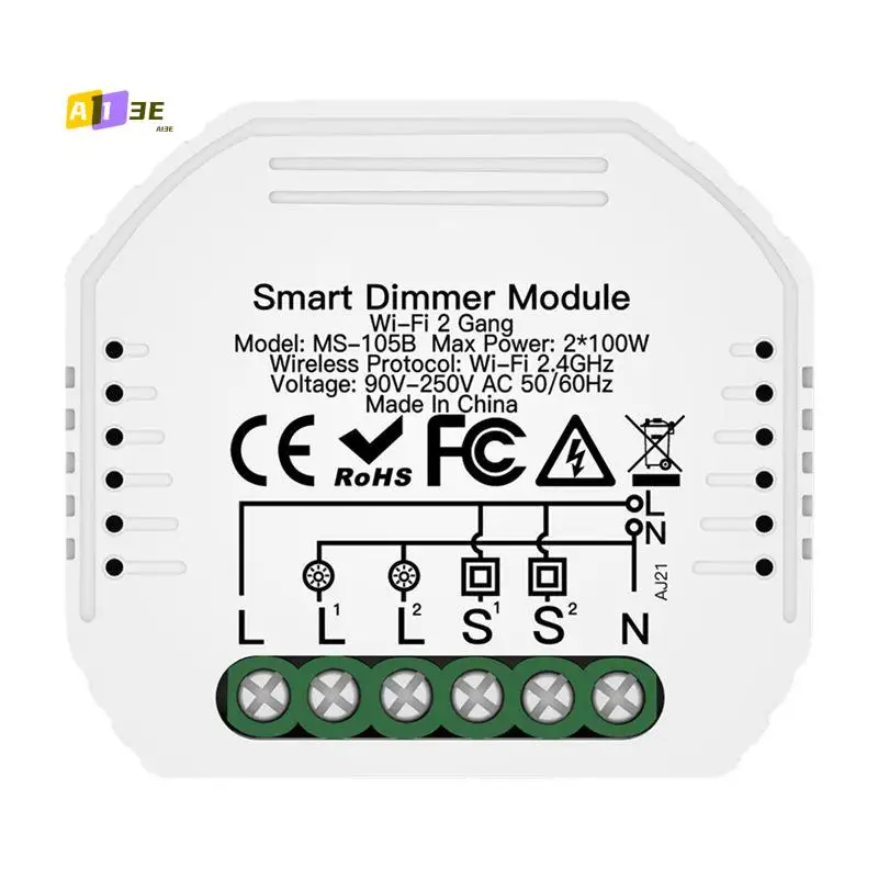 A13E-DIY Smart Wifi LED Dimmer Switch 2 Way Switch Voice Dimming Smart Switch For Smart Life Alexa Tuya APP