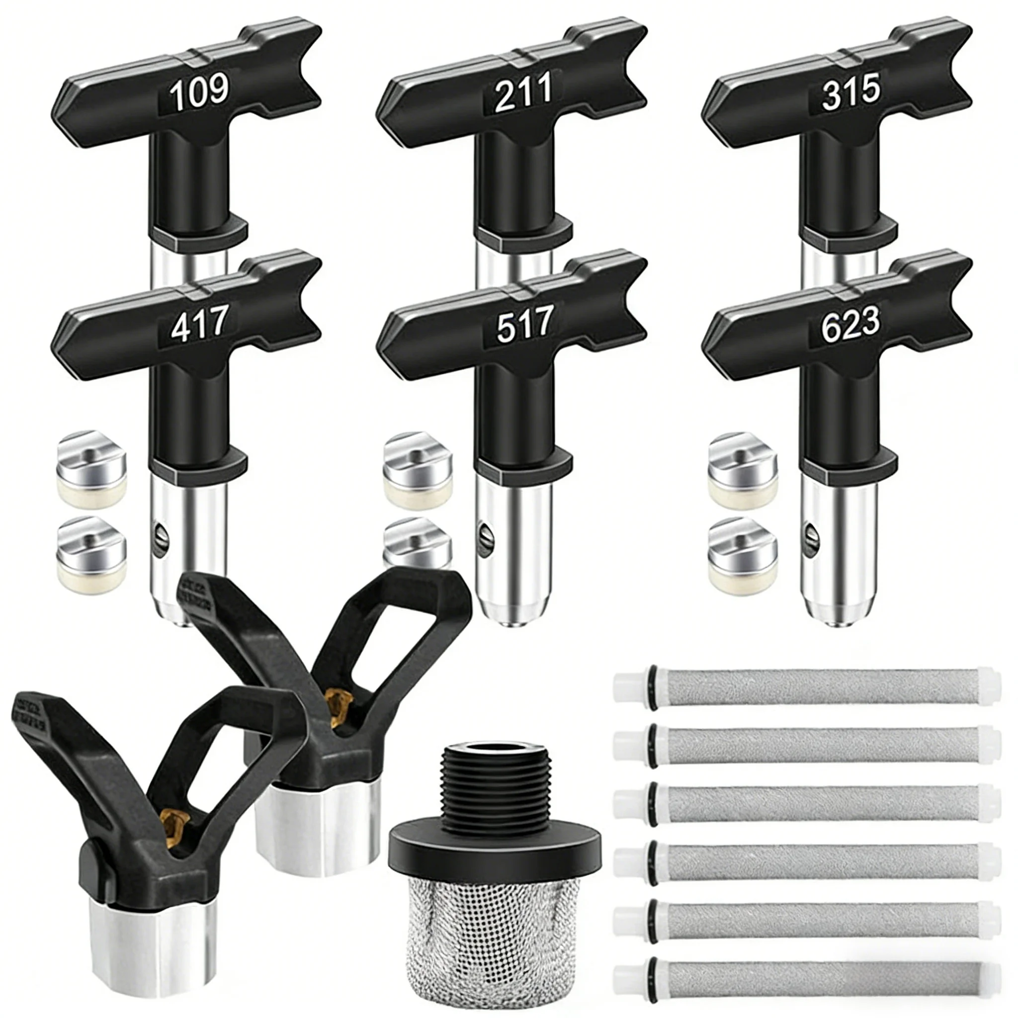 Airless Paint Spray Tips Kit with Tip Guards & Filters, Reversible Nozzles for Airless Paint Sprayer, DIY Professional Painting