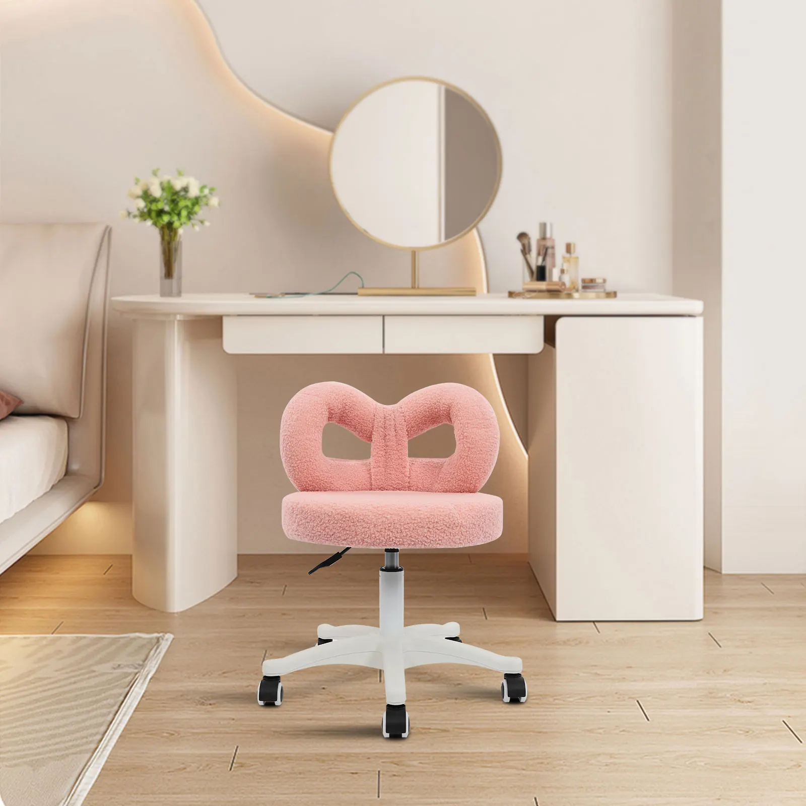 

360° Pink Swivel Computer Chair Height Adjustable Chairs with Wheels and Back