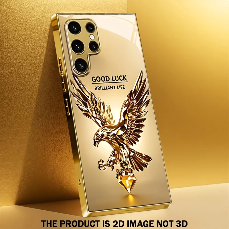 Gold Condor Good Luck Pattern Electroplated Gold Phone Case  for Samsung Galaxy S26 S25 S24 S23 S22 S20 FE/Ultra/Plus anti Cover