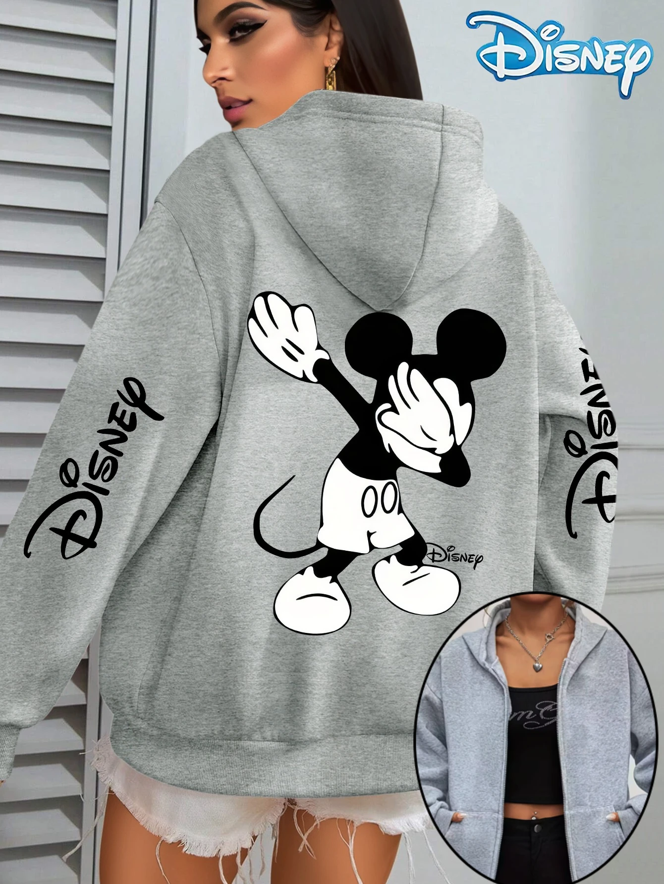 

Disney Mickey Minnie Zipper Hoodies Fleece Sweatshirt Fleece Women's Men Cotton Autumn Winter Pullover Oversized Coats Hoody Top
