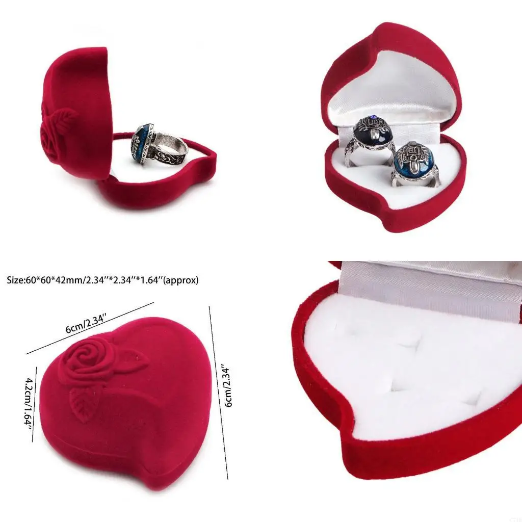 

Jewelry Ring Box, Heart Premium Gorgeous Vintage Double Ring Gift Box with Detachable Lid for Proposal Engagement