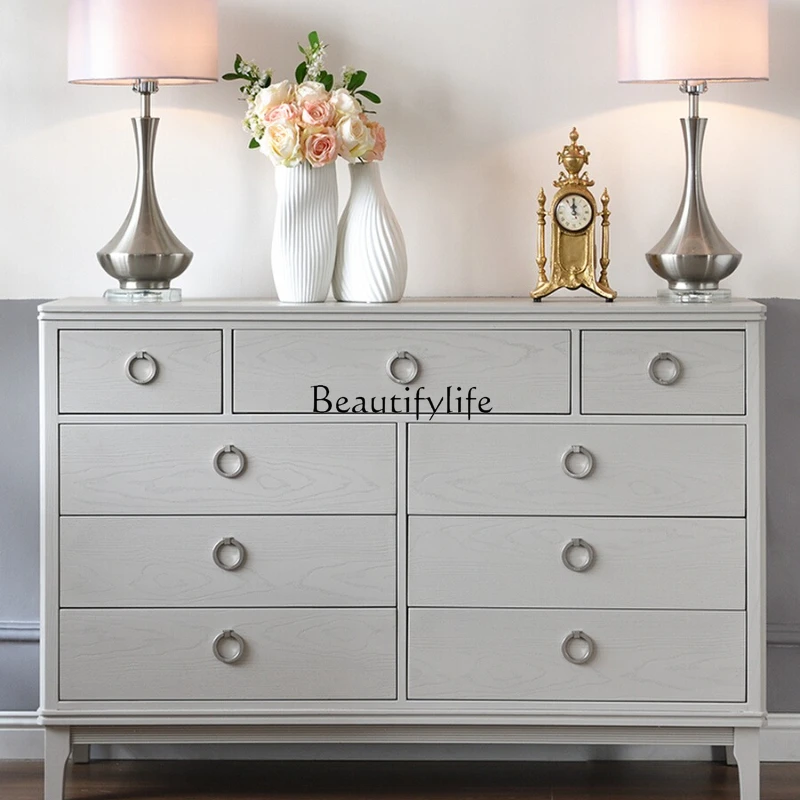 

-American light luxury nine-chest cabinet modern simple storage wooden cabinet white