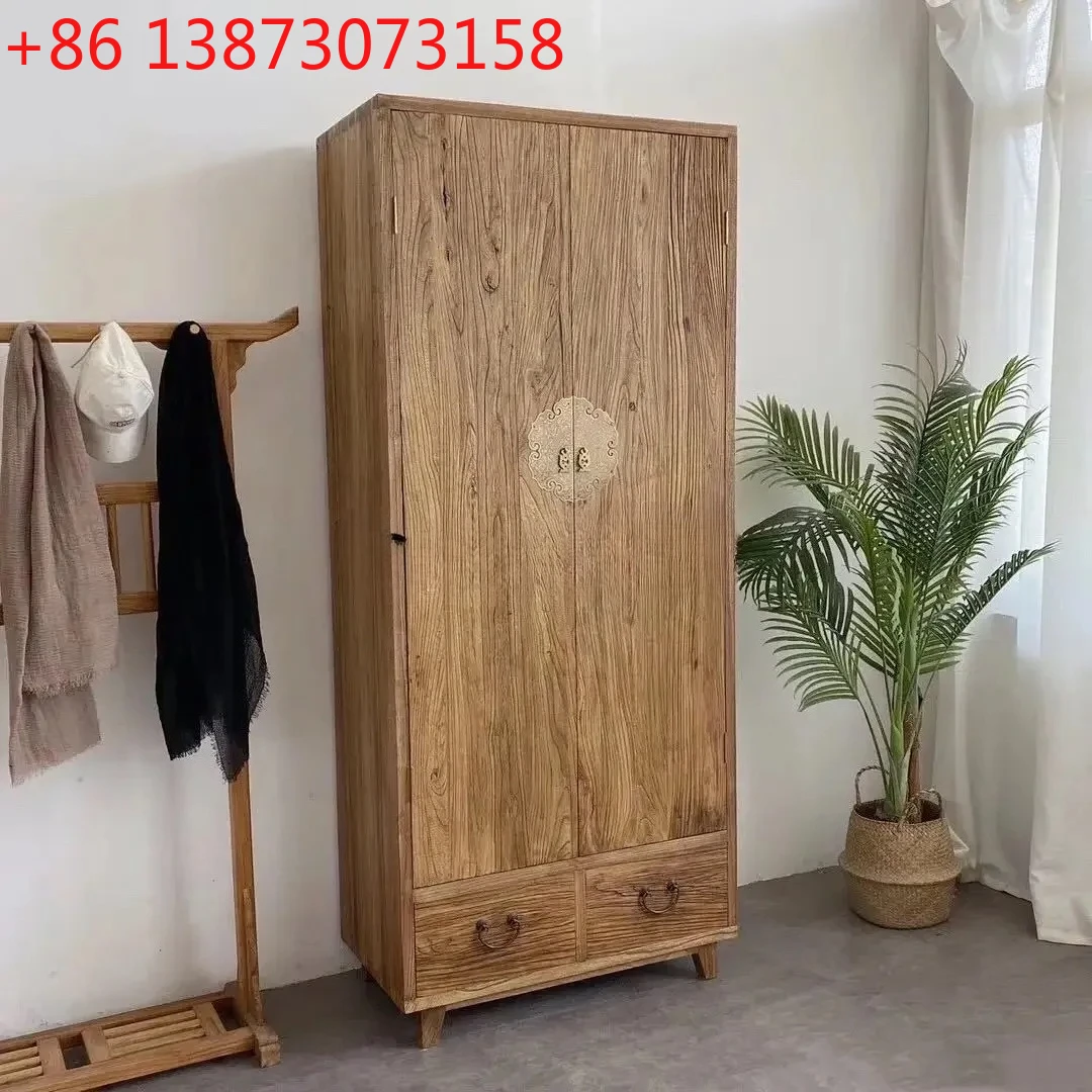 

Винтажный шкаф из старого вяза в китайском стиле для спальни, с системой шип-паз, для хранения одежды и вещей.