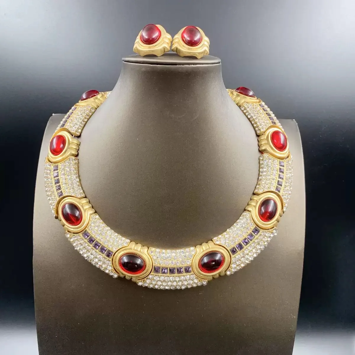 

New Dubai Gold Color Jewelry Sets for Women Crystal Necklace Earrings Ring African Wedding Bridal Jewellery Set High-Quality