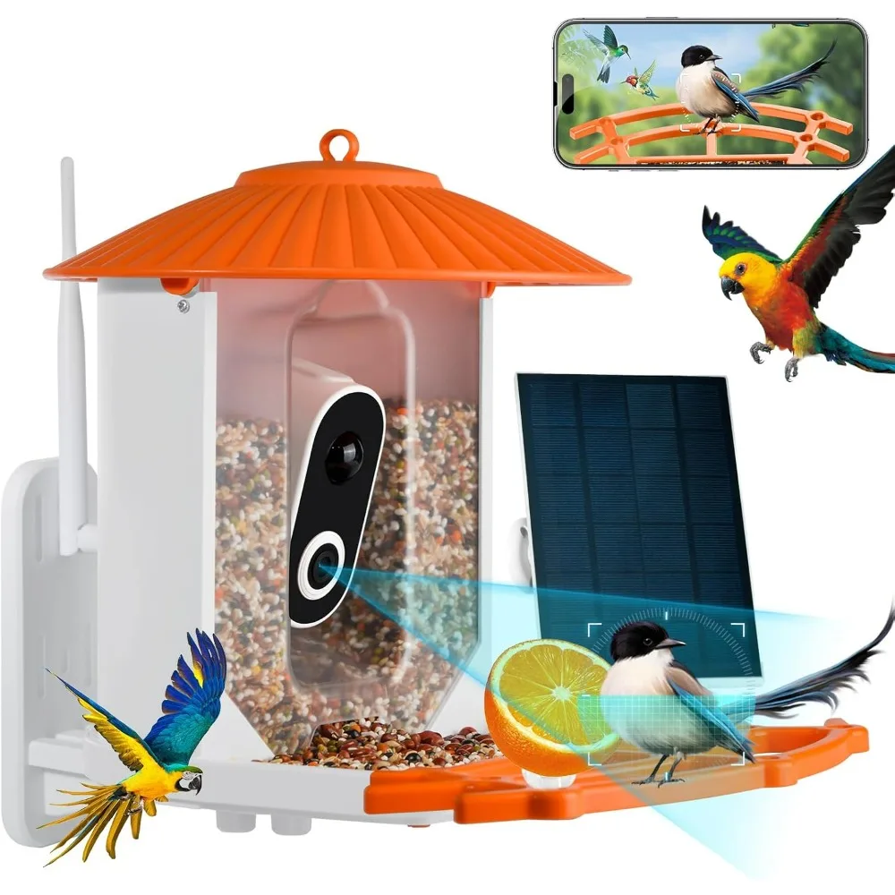 

Smart Bird Feeder with Camera, Wireless Outdoor Solar Bird Feeder, Solar-Powered WiFi 1080P Live Camera, Auto Capture Detection