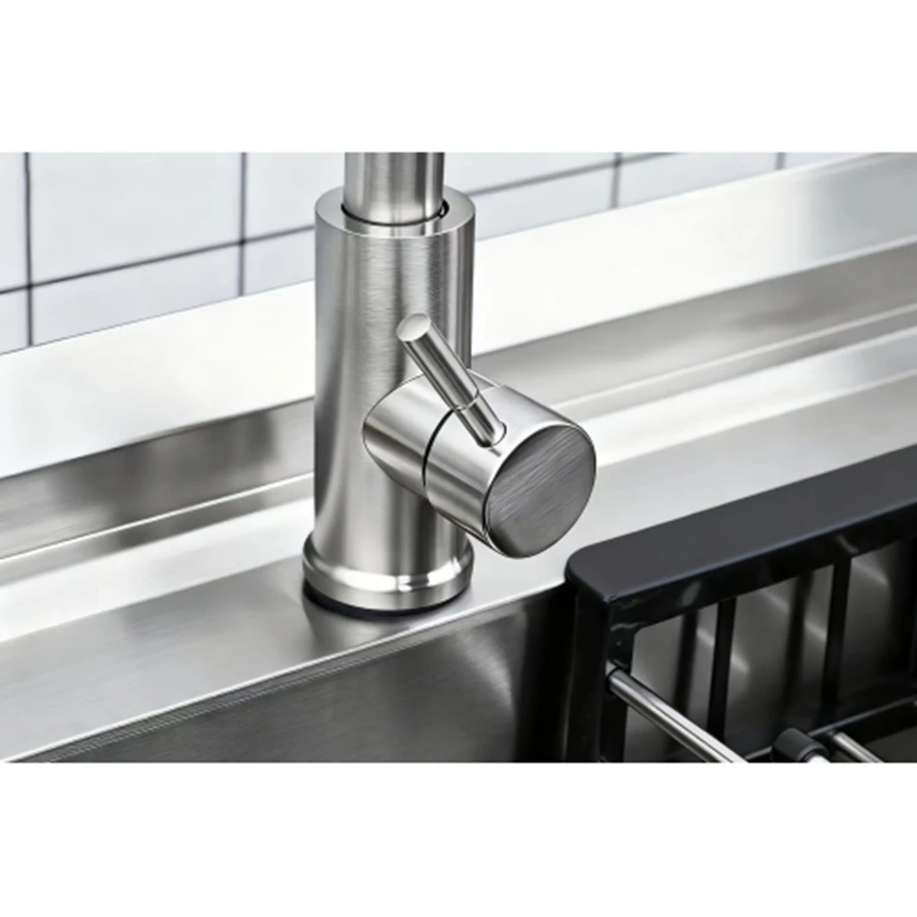 Mehrzweckwaschbecken aus Edelstahl, freistehendes Waschbecken, ausziehbares Wasserhahn-Design, mehrere Speicherräume, leicht zu reinigen und bequem