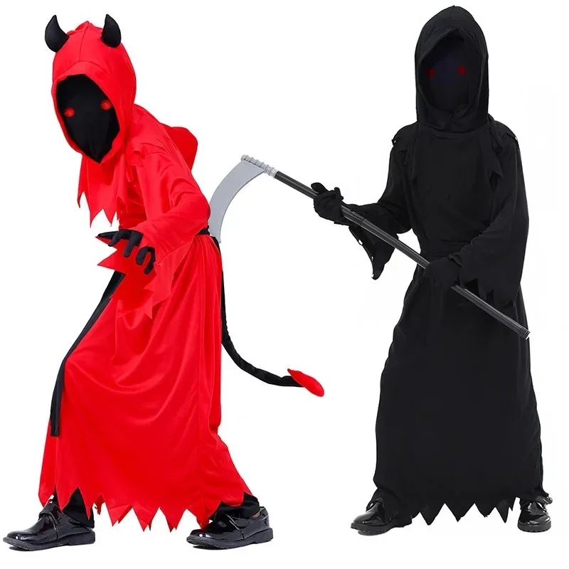 Traje de Halloween Grim Reaper Death para meninos e meninas, Fade In and Out Fantasma para Criança