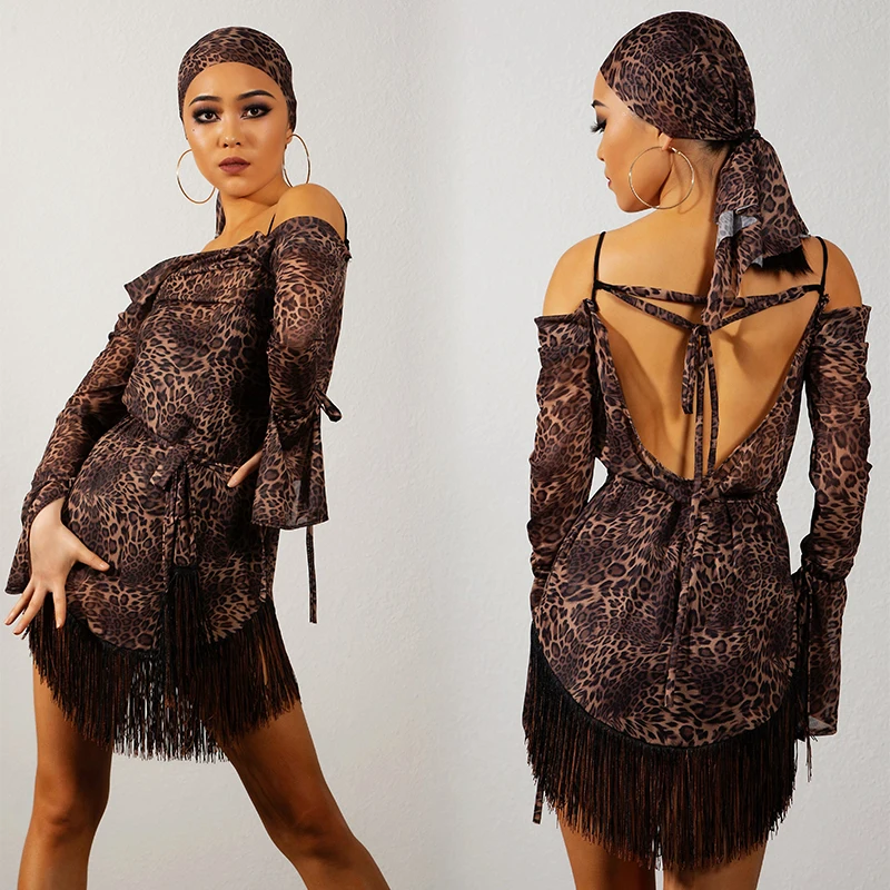 Latin Dance Dress Women Loose Practice Clothes Off Shoulder Sexy Tassel Dress Rumba Salsa Performance Costume Prom Wear DNV17370