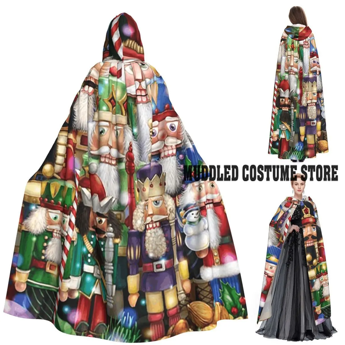 

Christmas Day Xmas Nutcracker Long Hooded Cloak Witch Medieval Costume Cosplay Cape HalloweenParty Adult Unisex