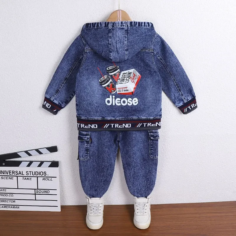 2-10Yrs Child Sets New Korean Version Clothes For Teens Kids Spring/Autumn Cowboy Boys Outfit Two-Piece Denim Coat Casual Jacket