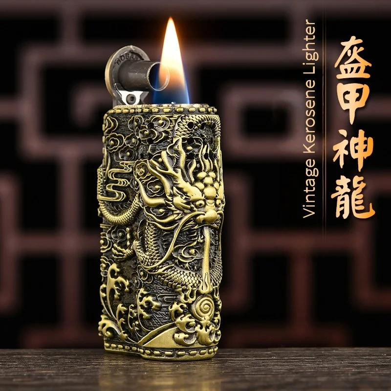Austrian Armored Dragon Retro Oil Lighter, Windproof Flint Lighter with Creative 3D Relief Smoking Gift & Novelty Item for Men