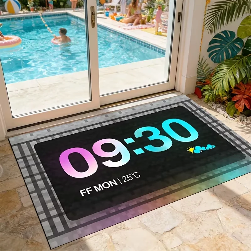 Digital Clock Display Door Mat Ultra-fine Fiber Water Absorbent Carpet Suitable Bedroom Living Room Entrance Decoration Carpet