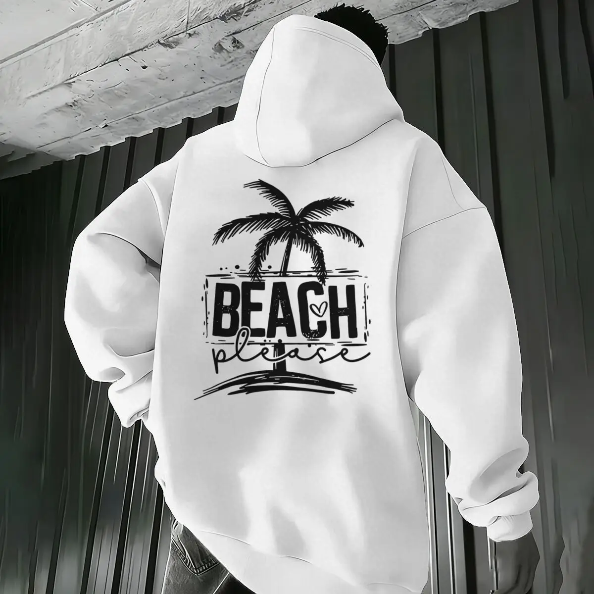 

Beach Please Palm Tree & Letter Design Hoodies Unisex Spring Vacation Outfit Vacation Casual Wear Casual "Beach Please" Hoodie