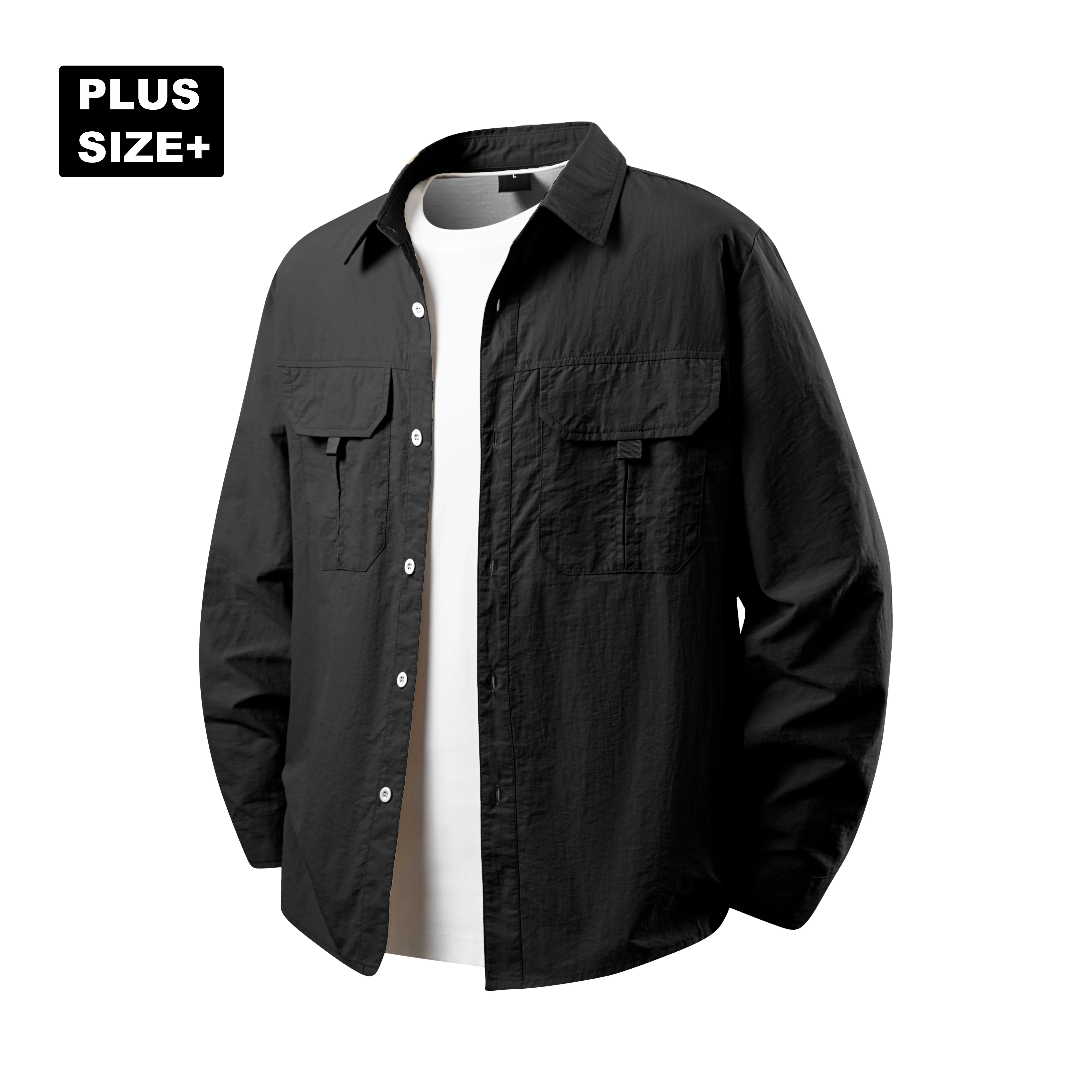 Autumn and Winter Plus-Size Men's Versatile Shirts with Slightly Wrinkled Fabric, Multi-Color Work Shirts with Double Chest Pockets Design, Work Jacket Shirts