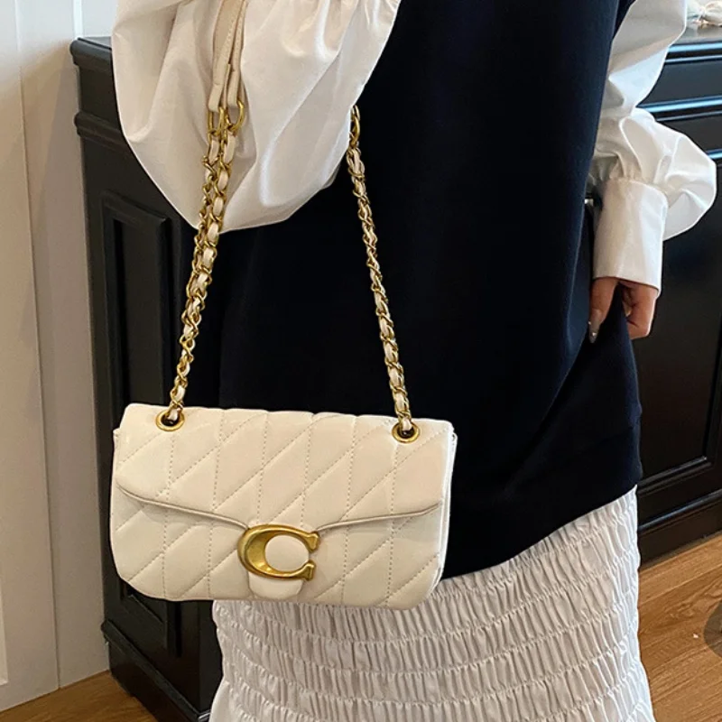 حقيبة يد نسائية راقية على الطراز الأنثوي - حقيبة نسائية بحزام سلسلة بنمط الماس، حقيبة مربعة صغيرة عصرية ومتعددة الاستخدامات، حقيبة كروس #5