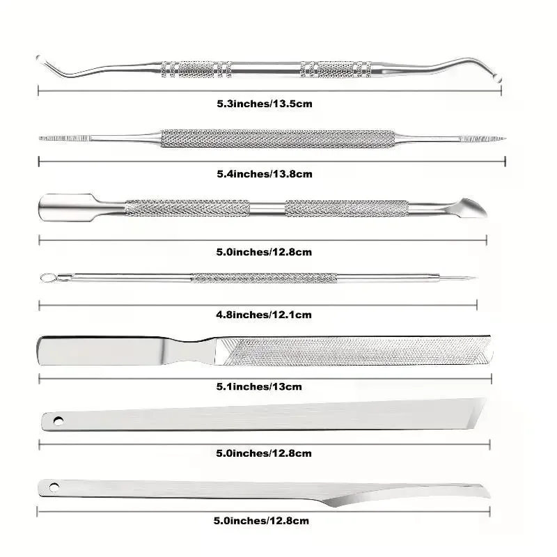 /Kuz/3/10Pcs Stainless Steel 7 Piece Pedicure Manicure Tool Kit Non Slip Handle Storage Case For Home Salon Nail Care