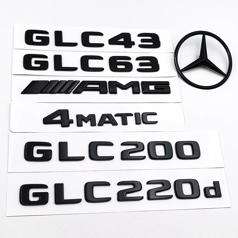 3D Black Logo GLC43 GLC63 GLC200 GLC220d Letters 4MATIC Badge Car Rear Star Sticker Trunk AMG Emblem For Mercedes Benz AMG X253