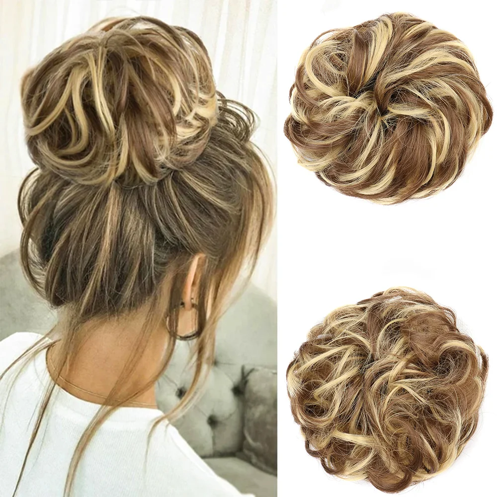 Synthetic Hair Bun Extensions Messy Curly Elastic Scrunchies Hairpieces Synthetic Chignon Donut Updo Hair Pieces for Women