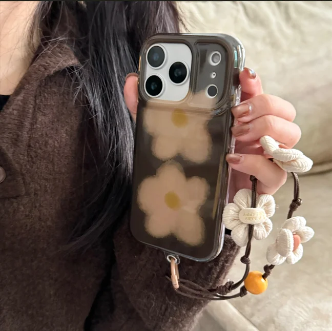 حافظة لهاتف آيفون 17 برو ماكس سموكي بلاك فلاور ناعمة من مادة البولي يوريثان الحراري مقاومة للصدمات متوافقة مع آيفون 16 15 14 13