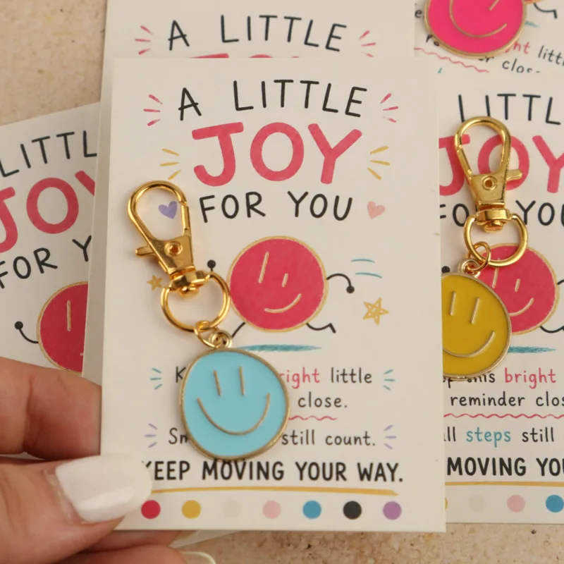 14pcs 2dPositive Smiley Face Series Keychain Set Comes with an incentive card Universal holiday gifts Halloween Christmas Thanks