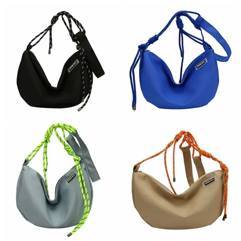 Half-moon Shape Nylon Crossbody Bag Solid Color Zipper Dumpling Shoulder Bag All-match Large Capacity Sports Message Bag Outdoor