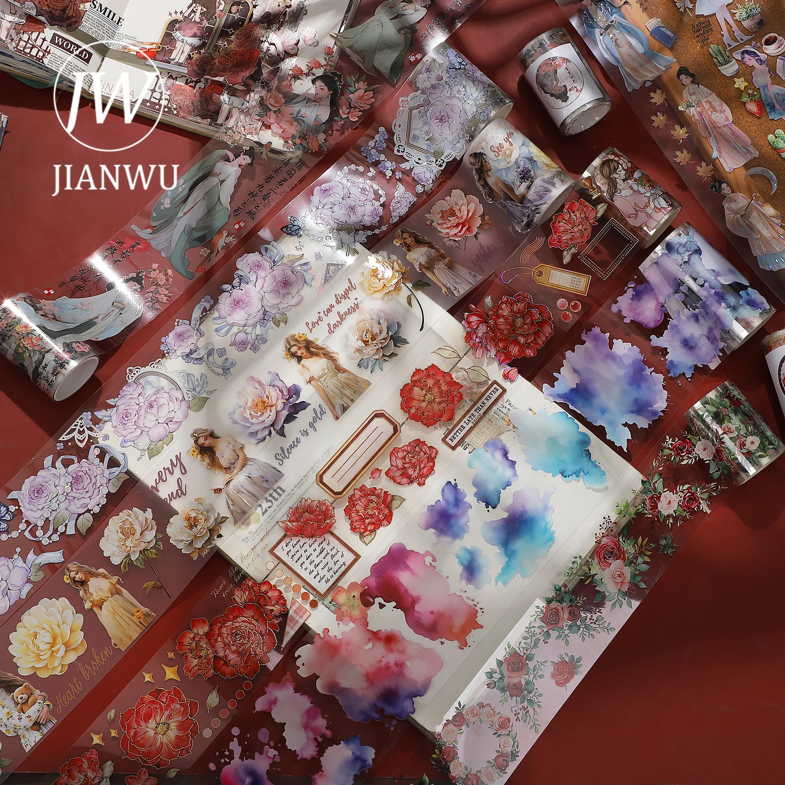 JIANWU 200cm Vintage Flower Girl Character Landscaping Material Decor PET Tape Creative DIY Journal Collage Stationery