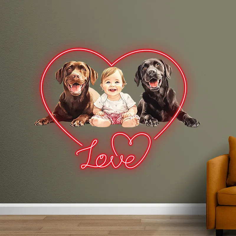 Baby and Labradors Full Of Love Custom Neon Sign, Personalized LED Neon Sign Light, Creative Gift Neon Light For Home Decor