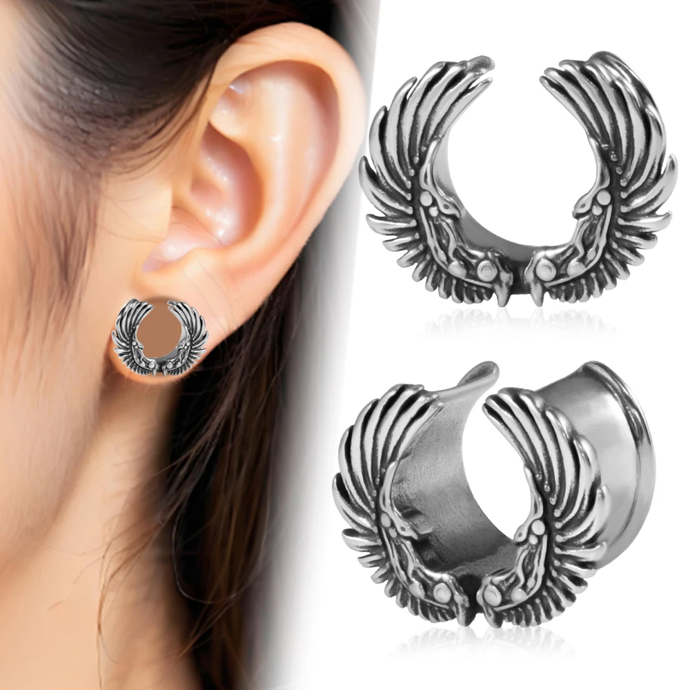 2/1PCS Vintage Double Wing Ear Plugs 316L Stainless Steel U Shape Double Flared Ear Gague Tunnel Stretchers Expansion Jewelry