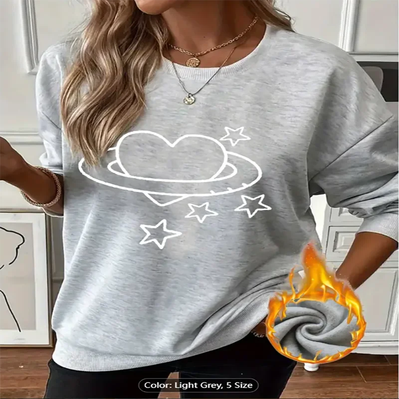Sweat-shirt pour femmes, imprimé graphique cœur planète étoile, doublé polaire, pull surdimensionné décontracté pour les amateurs de Style spatial, pur coton
