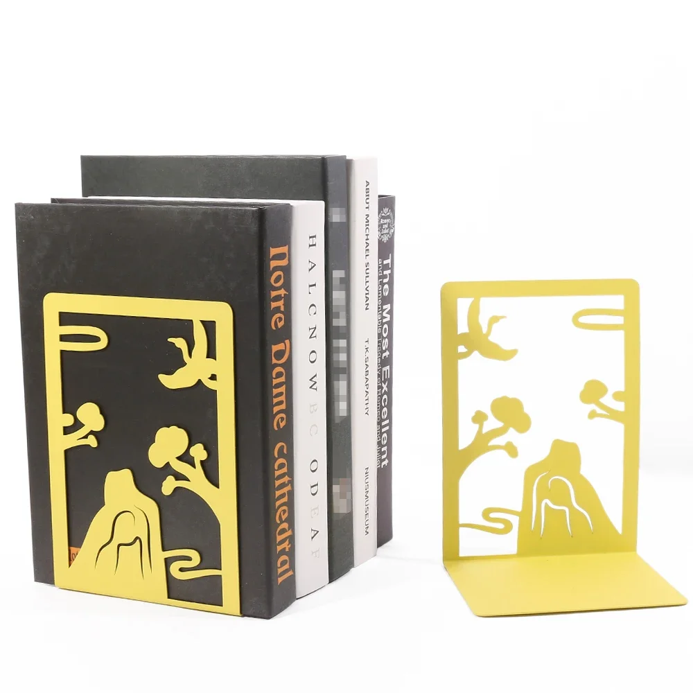 Chinese Style Tree Shadow Crane Metal Bookends Exquisite Office Desk Decorate Bookmark Stationery Study Book Support