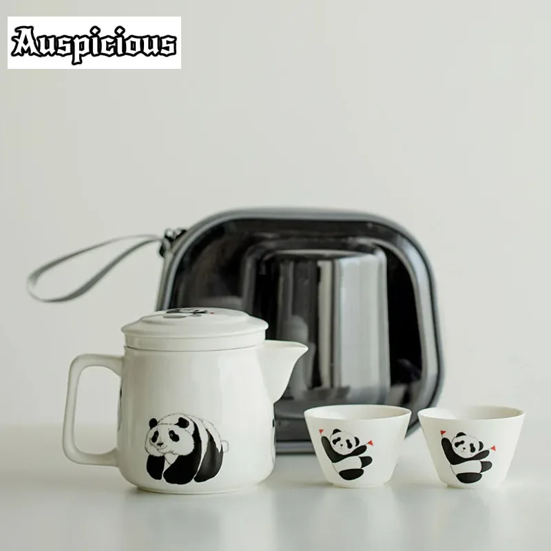 

Creative Panda Pattern Ceramic Travel Tea Set Portable Kung Fu Tea Set 1 Pot 2 Cups Outdoor Cup With Infusers Camping Drinkware