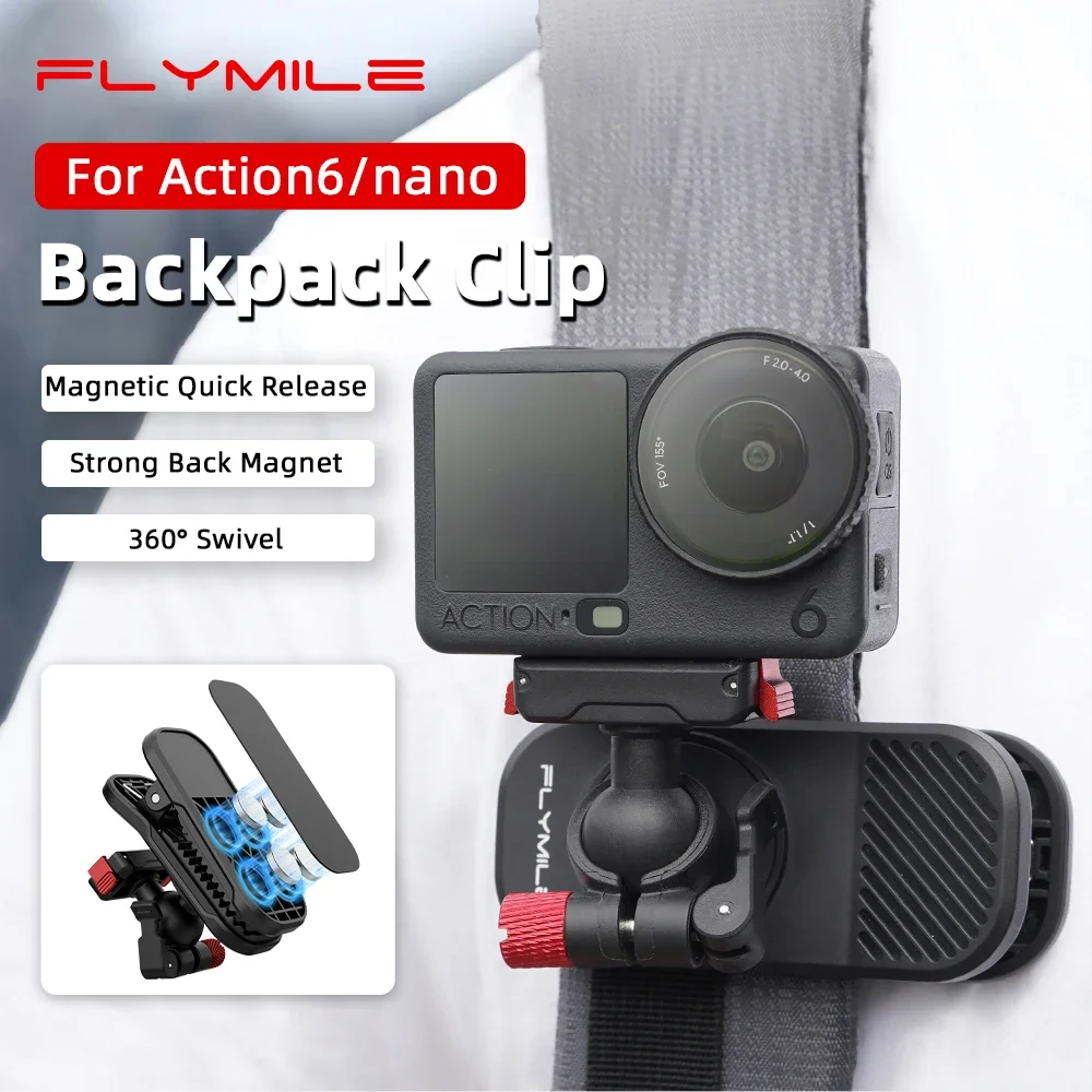 Flymile Magnetischer Rucksackclip für DJI Action-Kamera OSMO 360 Nano Zubehör mit Schnellverschluss-Halterung für Insta360 Ace Pro 2 – Detail 1