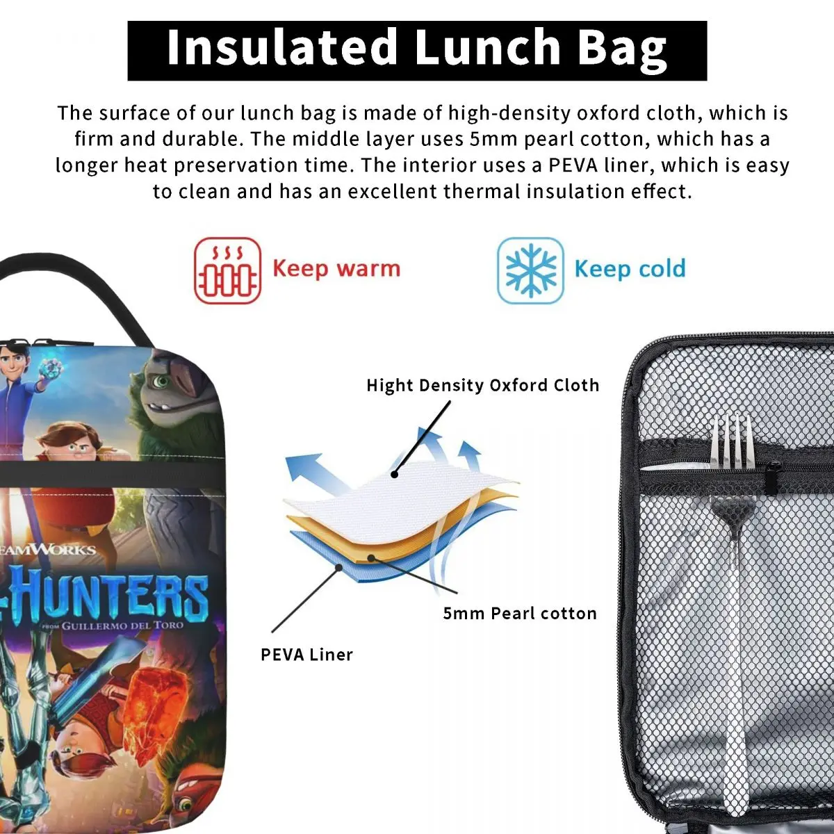 حقيبة غداء معزولة من كارتون TrollHunters للأطفال، صندوق طعام حراري مبرد للمدرسة، حاوية صناديق الغداء المحمولة #3