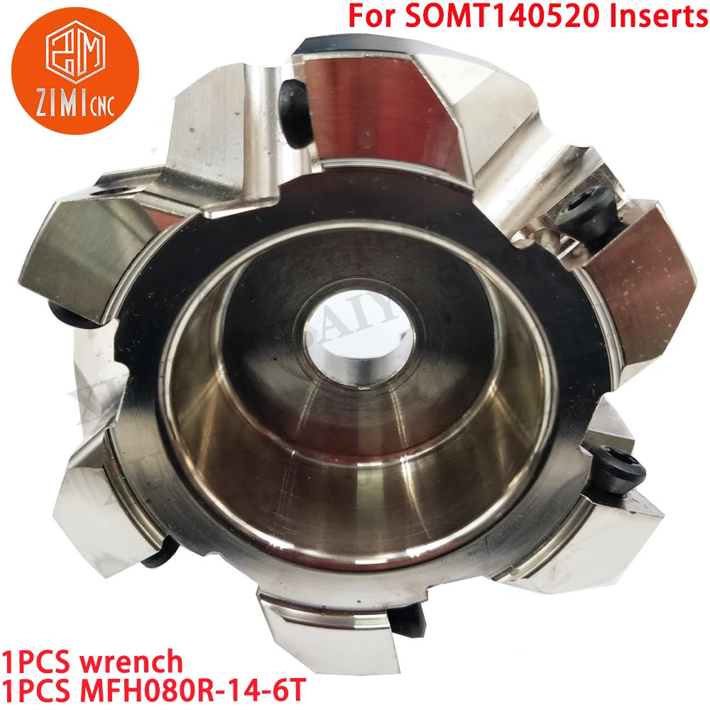 1ชิ้นMFH080R-14-6T หัวกัดปาดหน้า เครื่องมือกัด สำหรับเม็ดมีด SOMT140520 เครื่องมือซีเอ็นซี เม็ดมีดกัดคาร์ไบด์ MFH080R+ ประแจ 1 ชิ้น