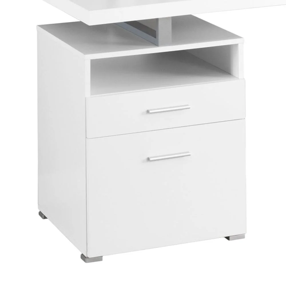 Compact Computer Desk with Storage Drawers Home Office 60 Inch White Laminate Workstation Sturdy Metal Frame
