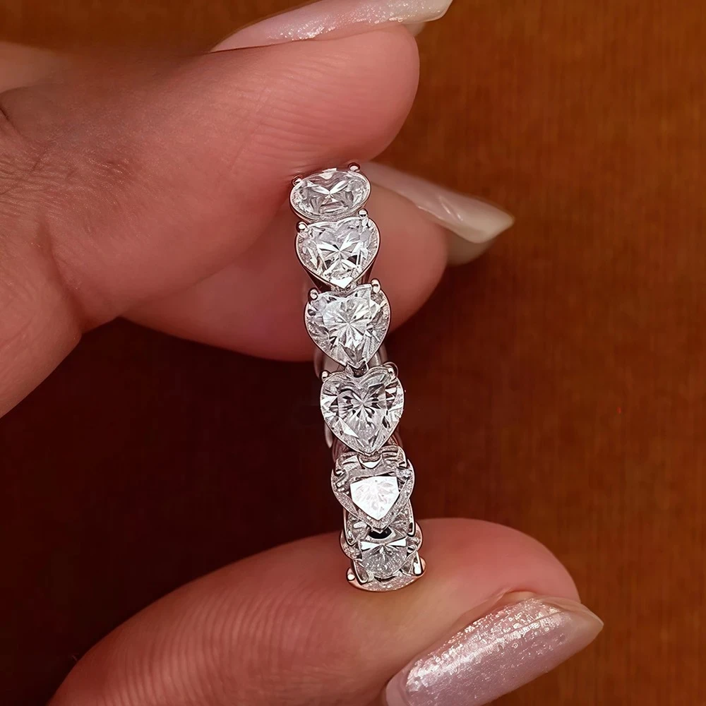 

3/4/mm Heart Cut Moissanite Ring Eternity Band For Women Certified Lab Diamond Wedding 925 Silver Gold Plated Engagement Rings