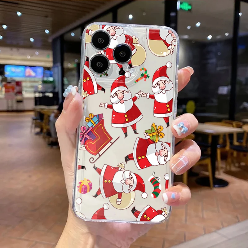 عيد الميلاد سانتا كلوز حافظة آيفون 17 16 برو ماكس 17 الهواء 16e 15 14 12 13 11 برو ماكس X 16 زائد 13 غلاف هاتف صغير جميل