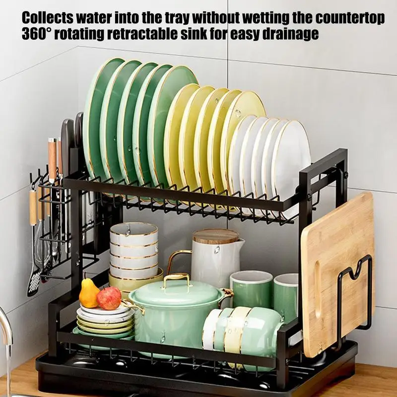 

Kitchen Dish Drying Rack Stable Dish Rack Drainers With Hooks Large Capacity Draining Rack For Storage Multifunctional Drying